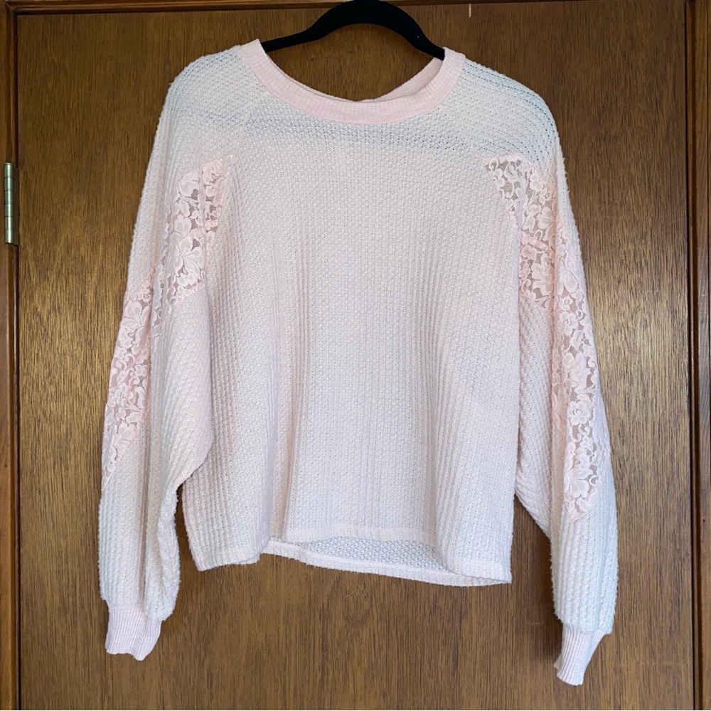 Pink Lace Sleeve Sweater